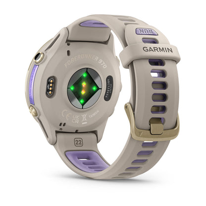 Forerunner® 970 Soft Gold Titanium with French Gray Case and French Gray/Translucent Indigo Band