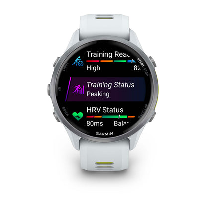 Forerunner® 970 Titanium with Whitestone Case and Whitestone/Translucent Amp Yellow Band
