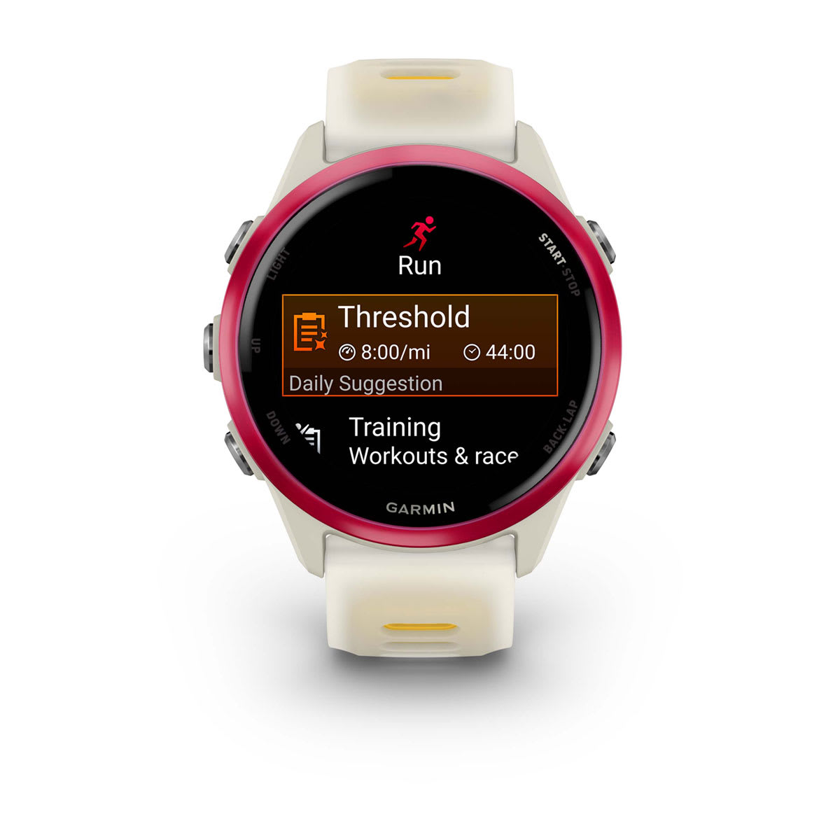 Forerunner® 570 - 42mm Raspberry Aluminum with Translucent Bone/Mango Band