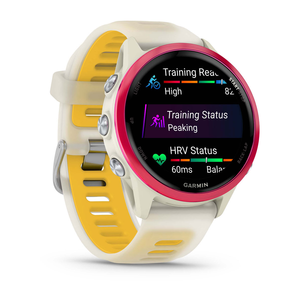 Forerunner® 570 - 42mm Raspberry Aluminum with Translucent Bone/Mango Band