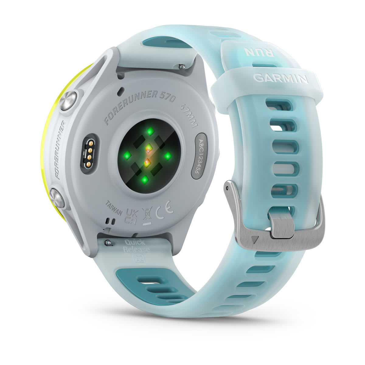 Forerunner® 570 - 47mm Amp Yellow Aluminum with Translucent Whitestone/Turquoise Band