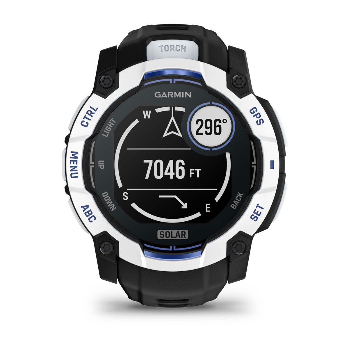 Instinct® 3 – 50 mm, Solar Whitestone with Black/Bolt Blue Band