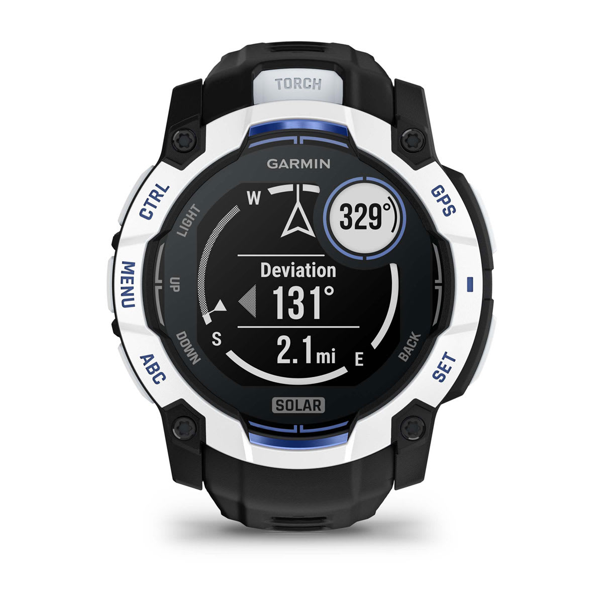 Instinct® 3 – 50 mm, Solar Whitestone with Black/Bolt Blue Band