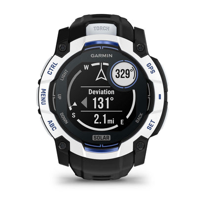 Instinct® 3 – 50 mm, Solar Whitestone with Black/Bolt Blue Band