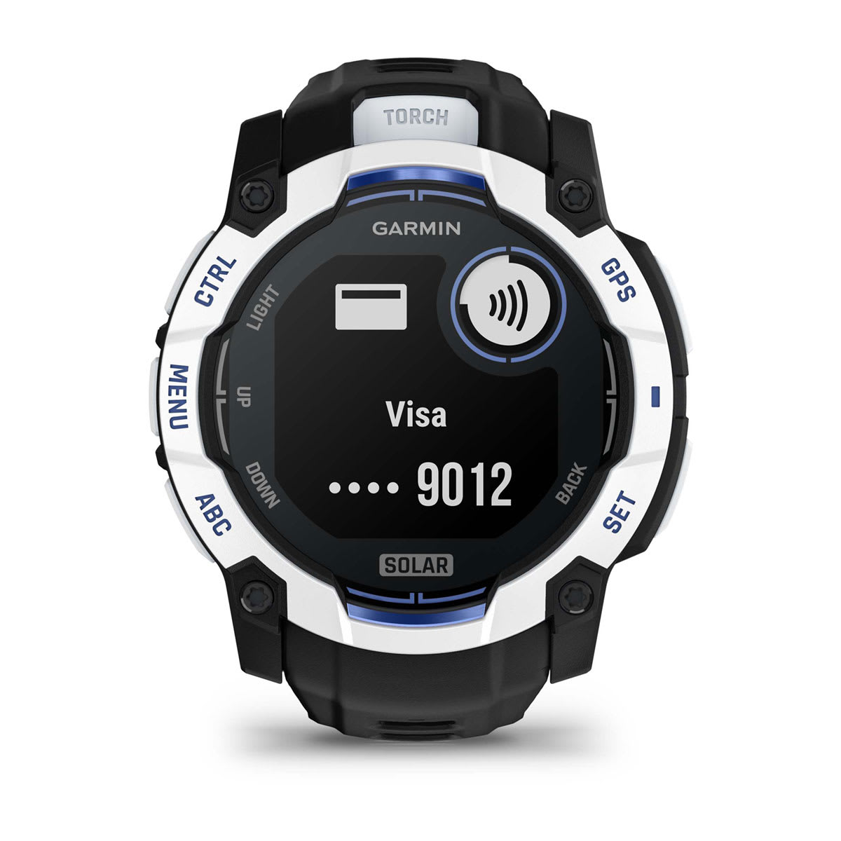 Instinct® 3 – 50 mm, Solar Whitestone with Black/Bolt Blue Band