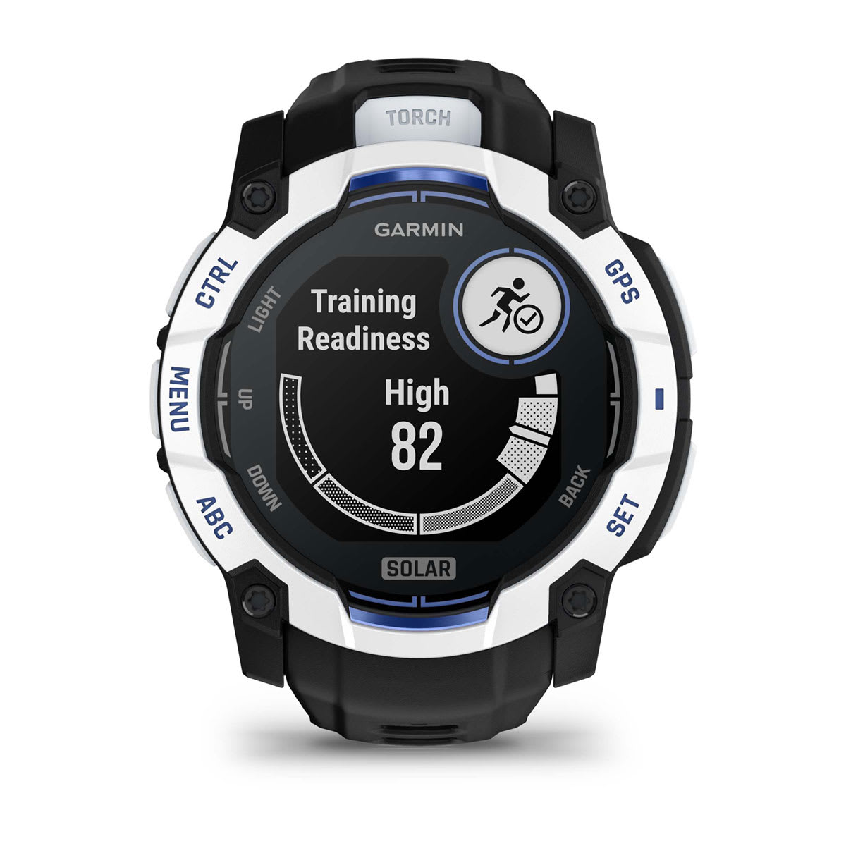 Instinct® 3 – 50 mm, Solar Whitestone with Black/Bolt Blue Band