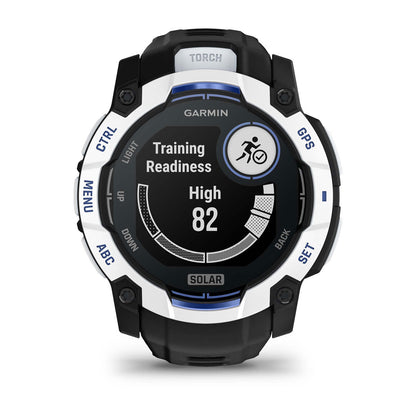 Instinct® 3 – 50 mm, Solar Whitestone with Black/Bolt Blue Band