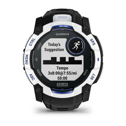 Instinct® 3 – 50 mm, Solar Whitestone with Black/Bolt Blue Band