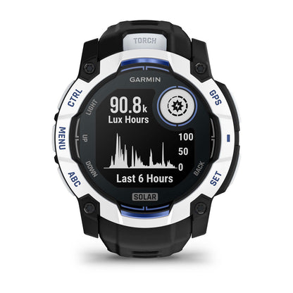 Instinct® 3 – 50 mm, Solar Whitestone with Black/Bolt Blue Band