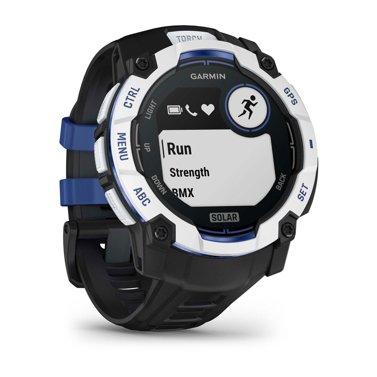 Instinct® 3 – 50 mm, Solar Whitestone with Black/Bolt Blue Band