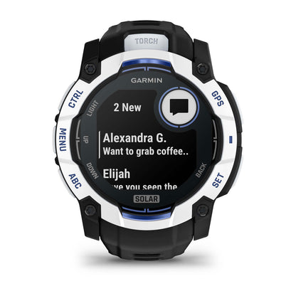 Instinct® 3 – 50 mm, Solar Whitestone with Black/Bolt Blue Band