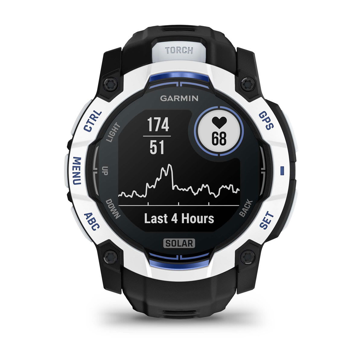 Instinct® 3 – 50 mm, Solar Whitestone with Black/Bolt Blue Band