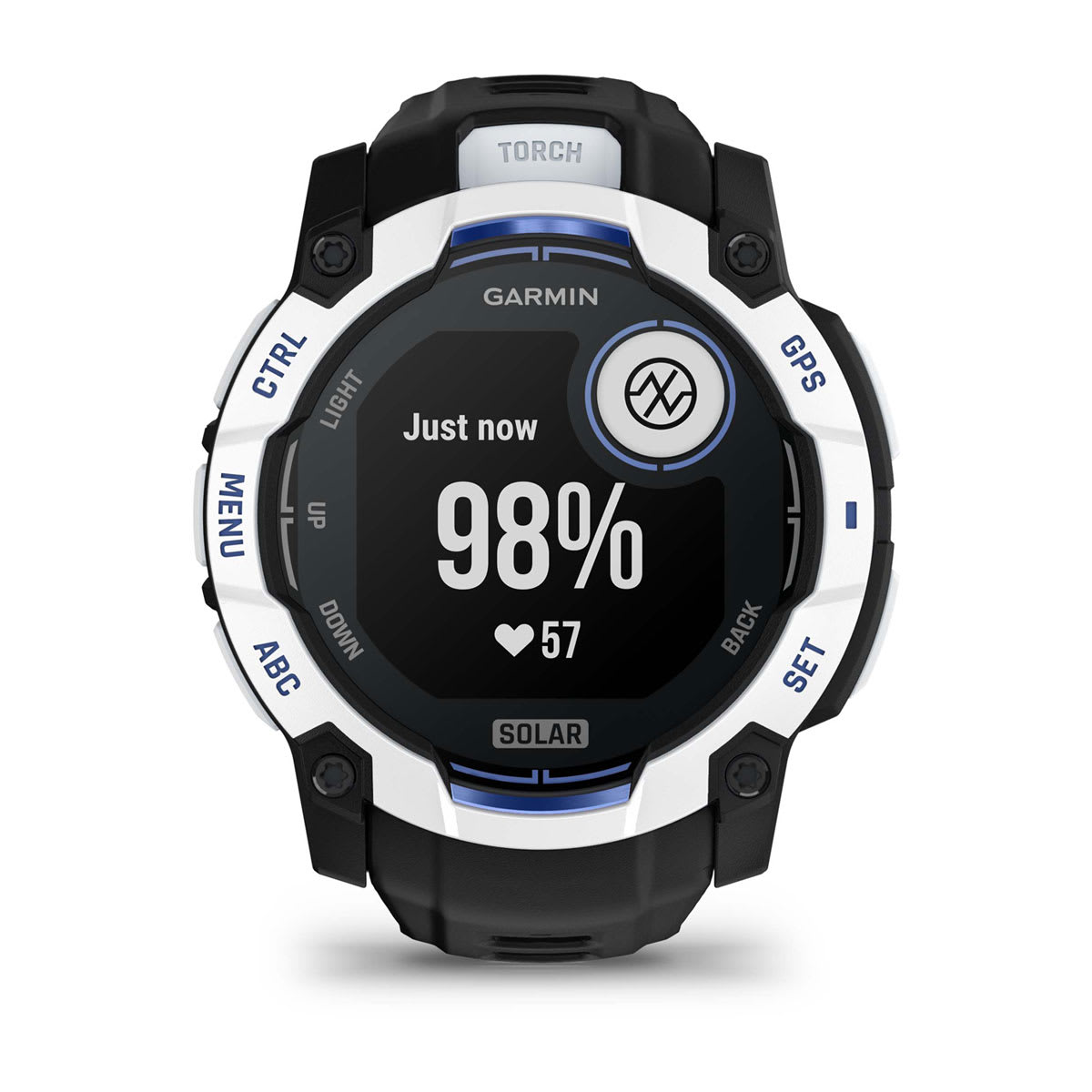 Instinct® 3 – 50 mm, Solar Whitestone with Black/Bolt Blue Band