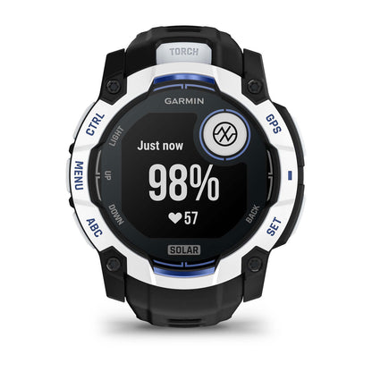 Instinct® 3 – 50 mm, Solar Whitestone with Black/Bolt Blue Band