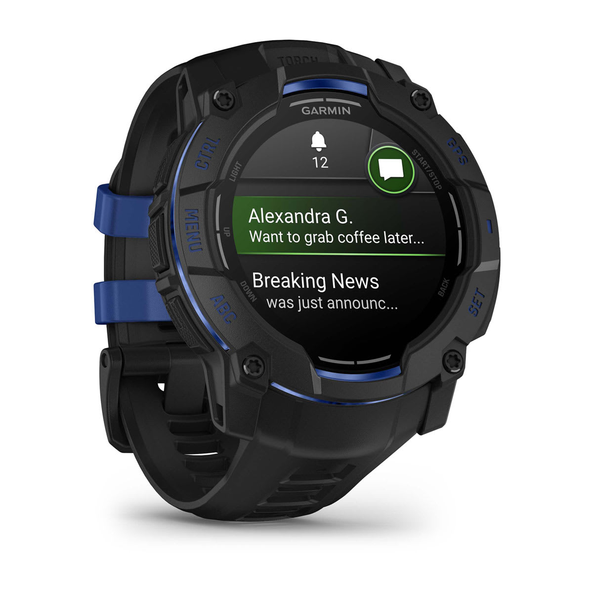 Instinct® 3 – 50 mm, AMOLED Black with Black/Bolt Blue Band