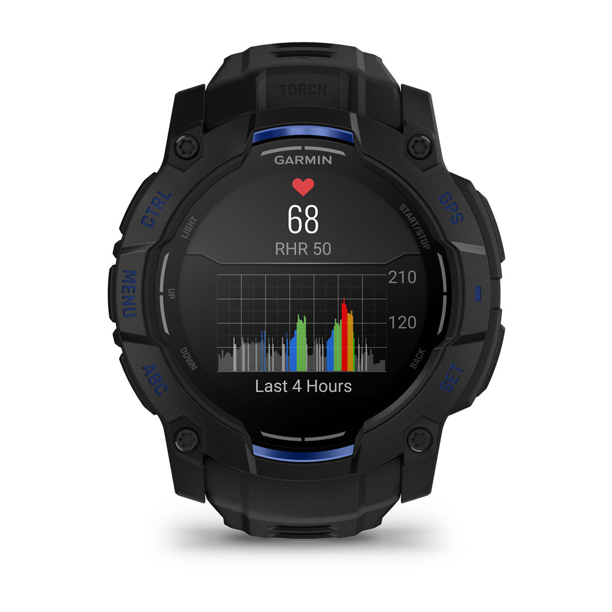 Instinct® 3 – 50 mm, AMOLED Black with Black/Bolt Blue Band