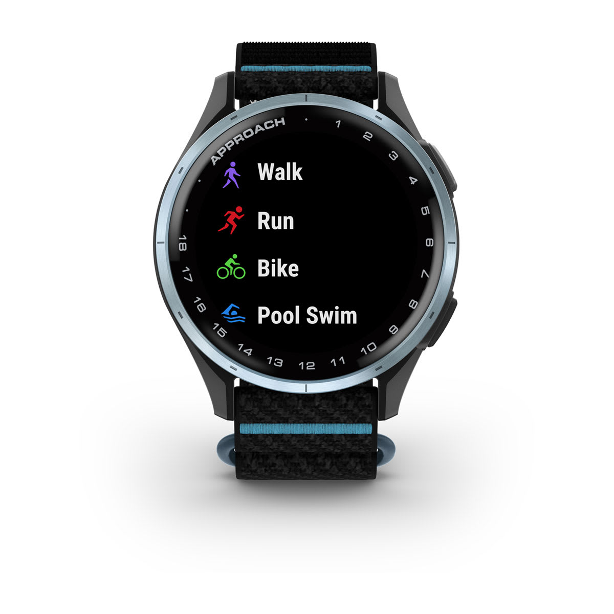 Approach® J1 Cloud Blue Aluminum Bezel with Black/Azure ComfortFit Fabric Band