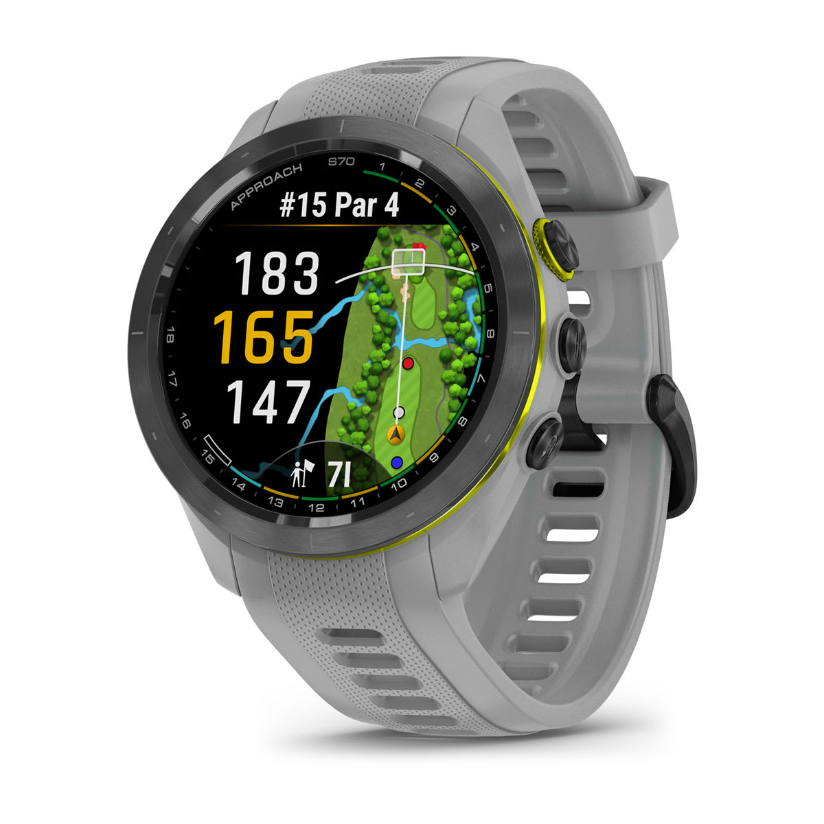 Approach® S70 - 42 mm Black/Amp Yellow Ceramic Bezel with Powder Gray Silicone Band