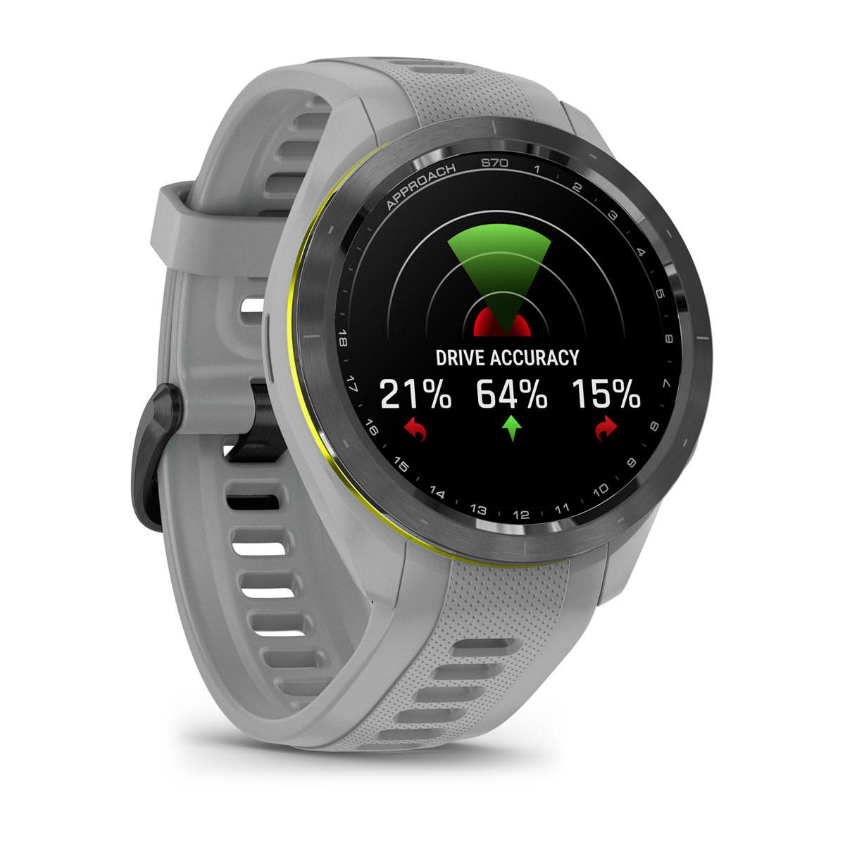Approach® S70 - 42 mm Black/Amp Yellow Ceramic Bezel with Powder Gray Silicone Band