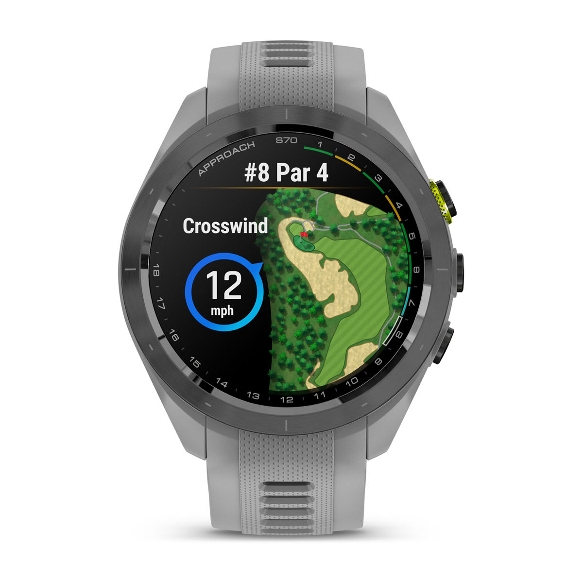 Approach® S70 - 42 mm Black/Amp Yellow Ceramic Bezel with Powder Gray Silicone Band