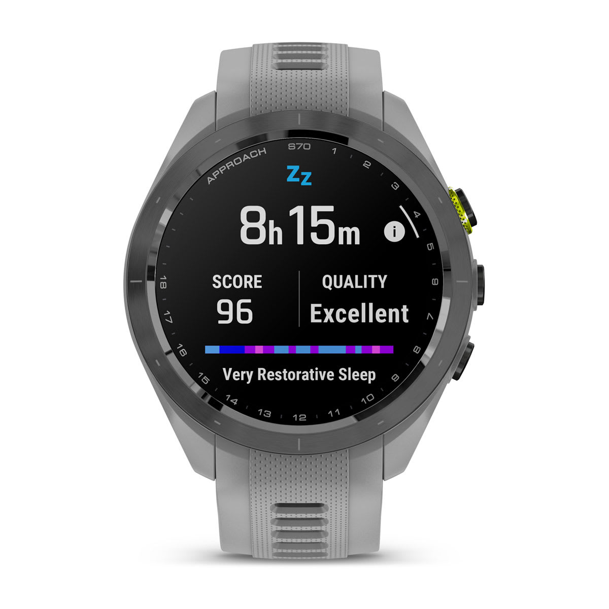 Approach® S70 - 42 mm Black/Amp Yellow Ceramic Bezel with Powder Gray Silicone Band