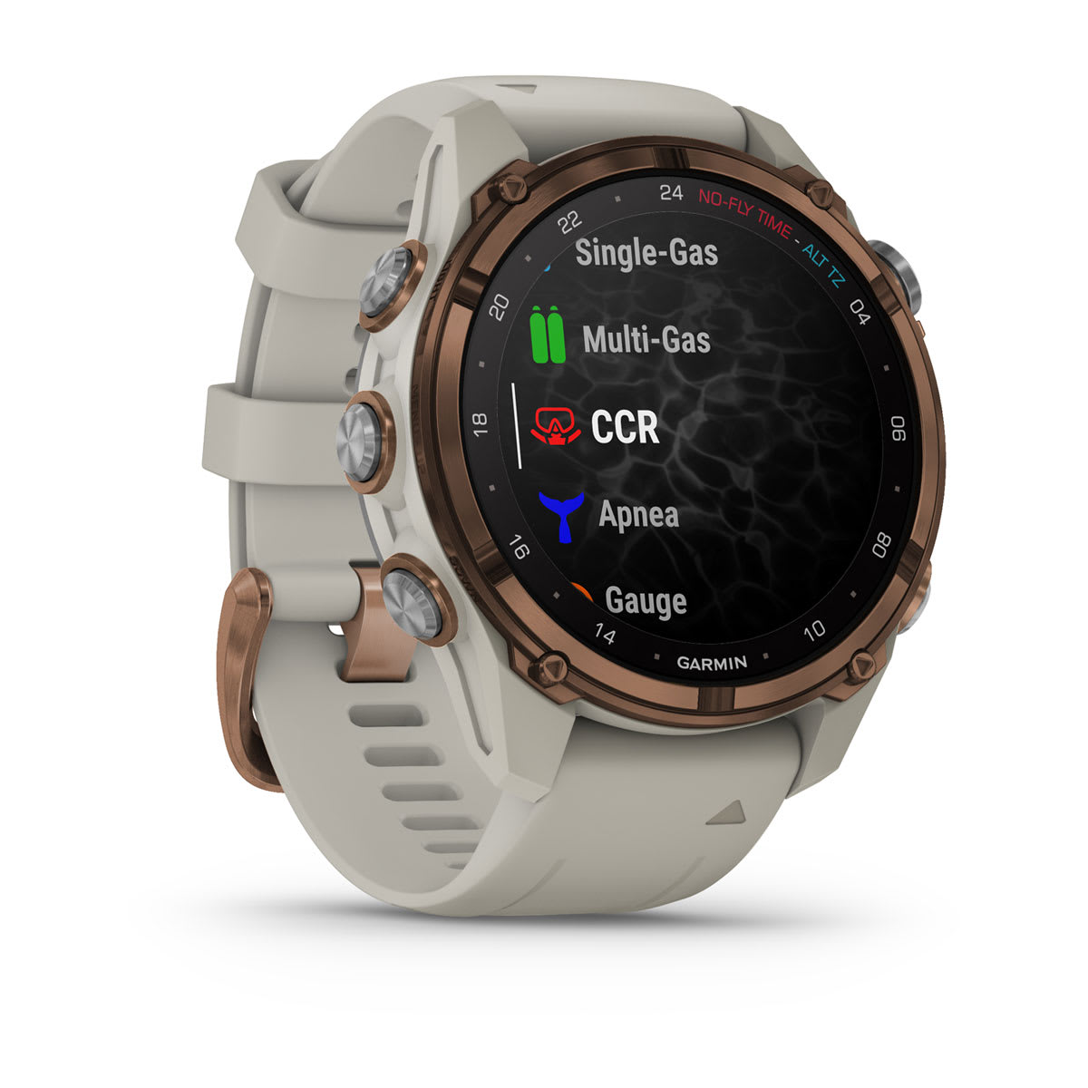 Descent™ Mk3i – 43 mm Bronze PVD Titanium with French Gray Silicone Band and Descent T2 Transceiver