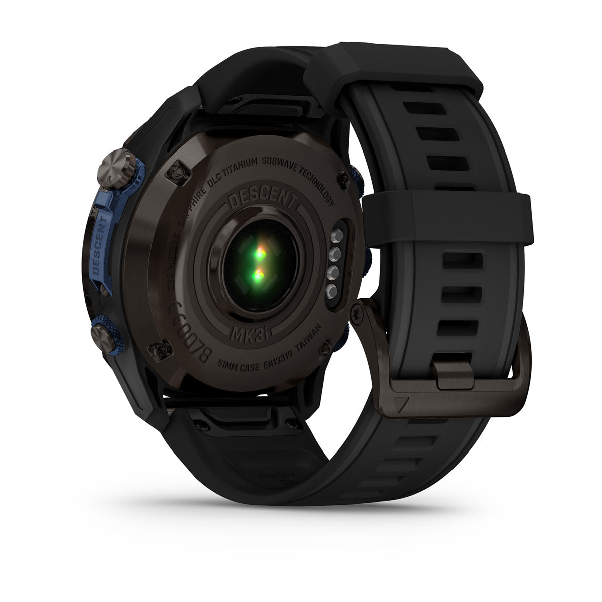 Descent™ Mk3i – 51 mm Carbon Gray DLC Titanium with Black Silicone Band and Descent T2 Transceiver