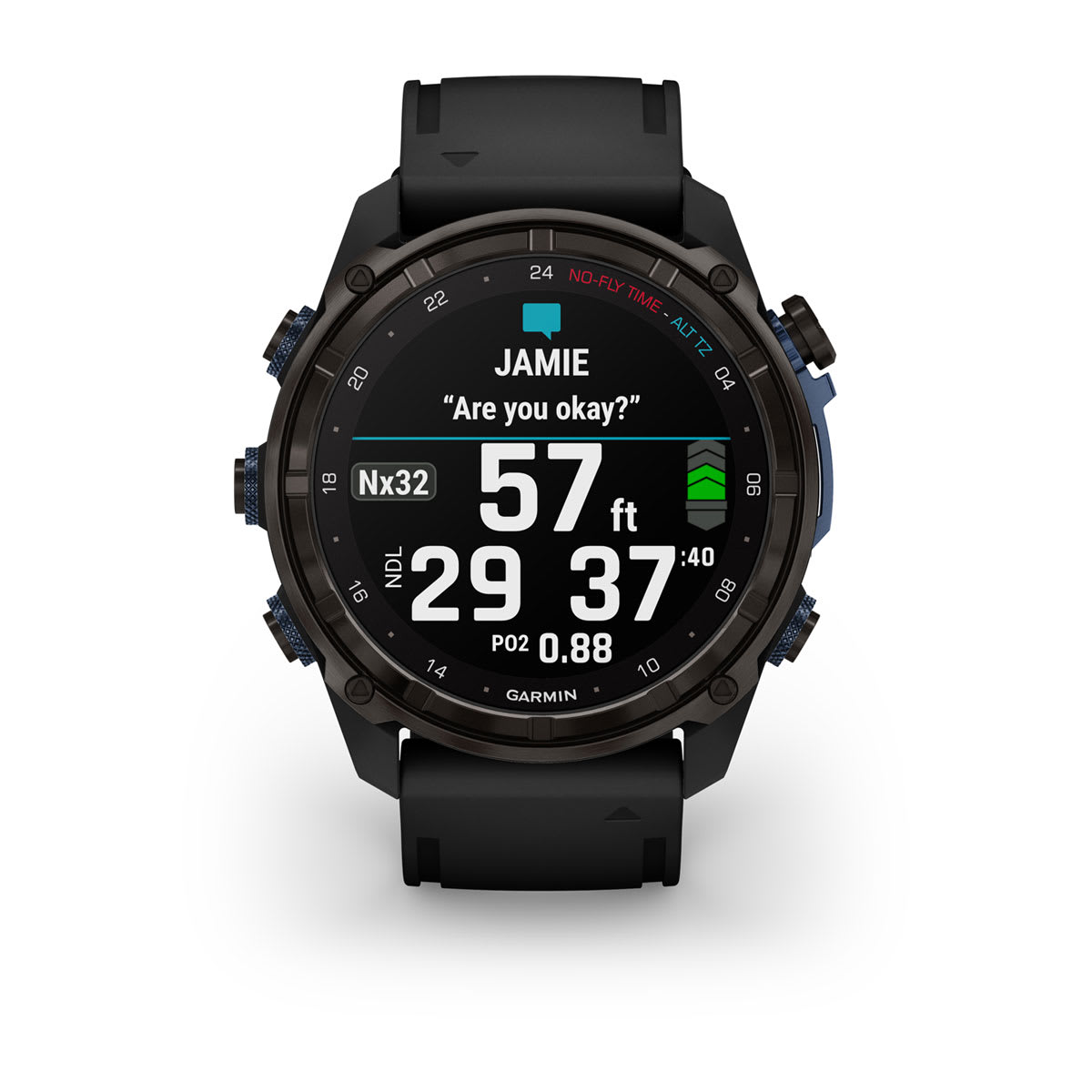 Descent™ Mk3i – 51 mm Carbon Gray DLC Titanium with Black Silicone Band and Descent T2 Transceiver