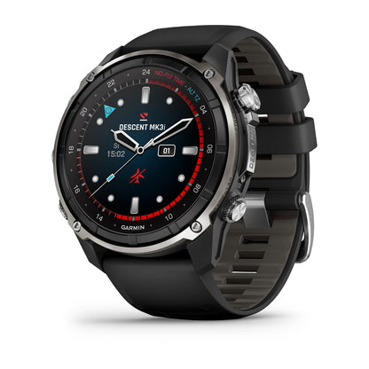 Descent™ Mk3i – 51 mm Silver and Black PVD Titanium with Black/Pebble Gray Silicone Band