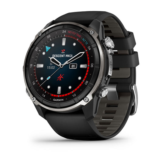 Descent™ Mk3i – 51 mm Silver and Black PVD Titanium with Black/Pebble Gray Silicone Band