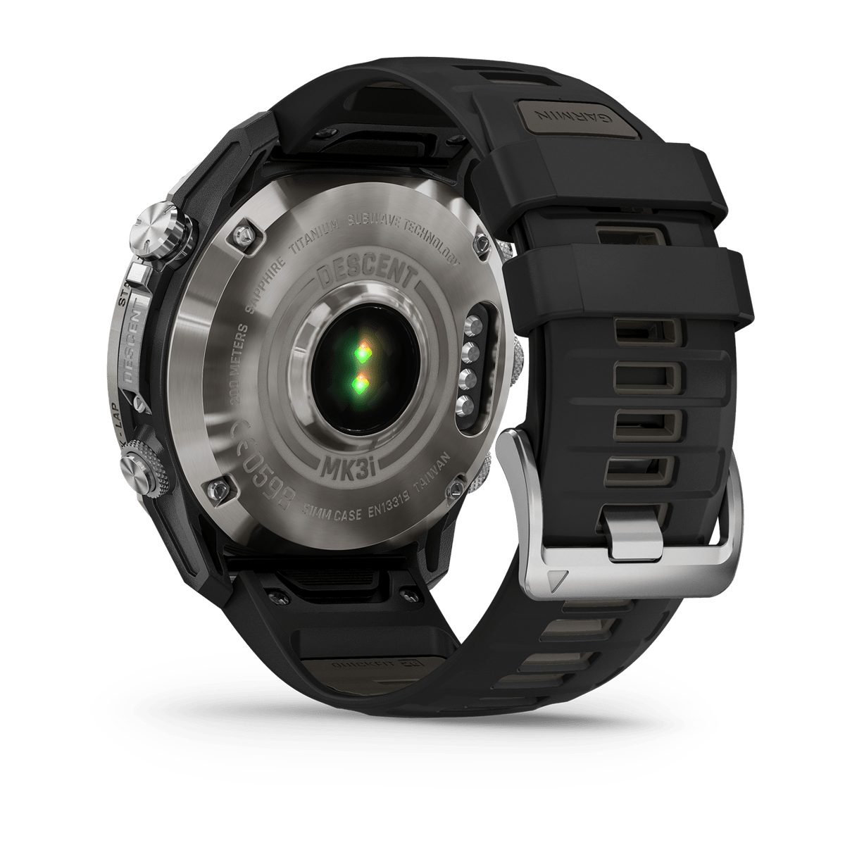 Descent™ Mk3i – 51 mm Silver and Black PVD Titanium with Black/Pebble Gray Silicone Band