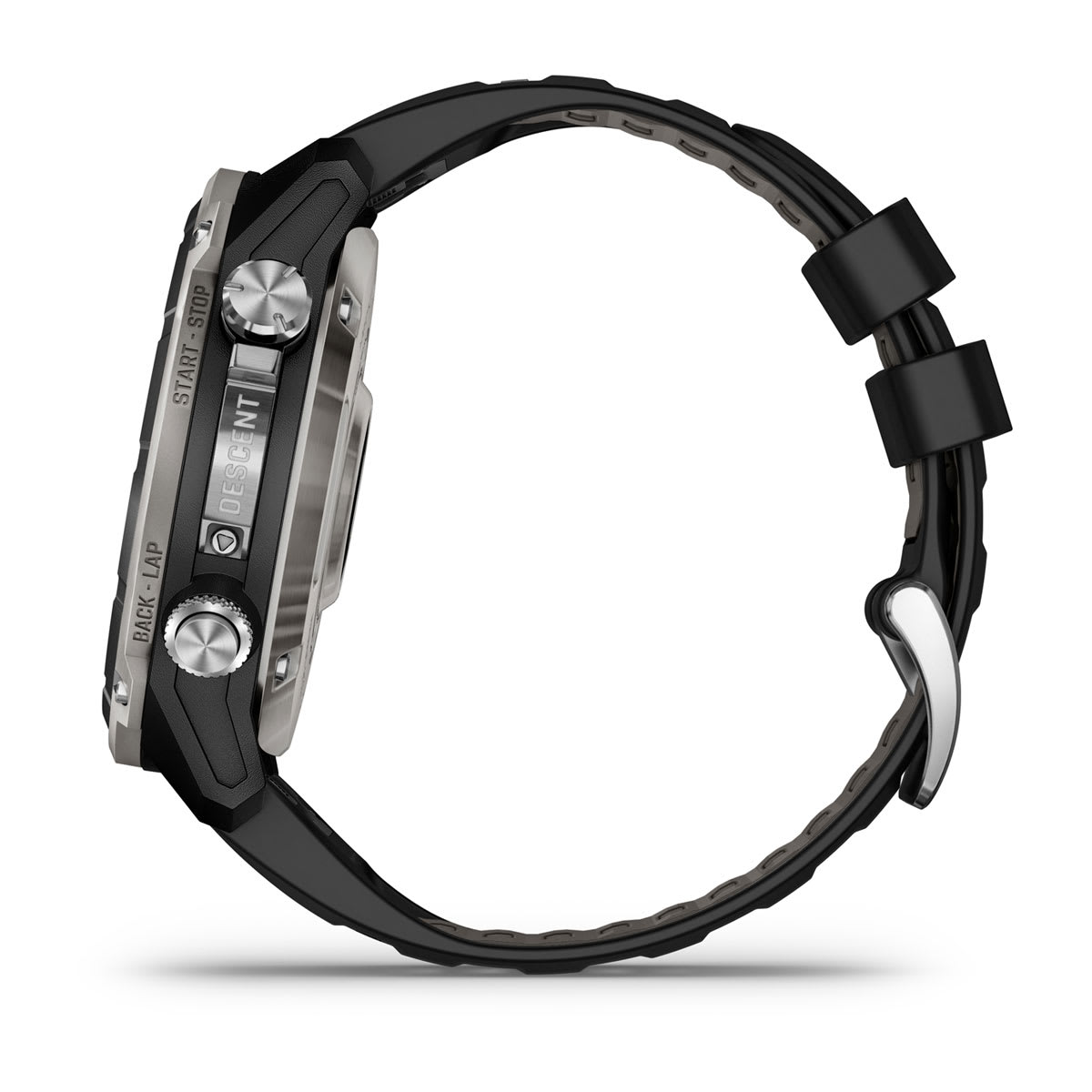 Descent™ Mk3i – 51 mm Silver and Black PVD Titanium with Black/Pebble Gray Silicone Band