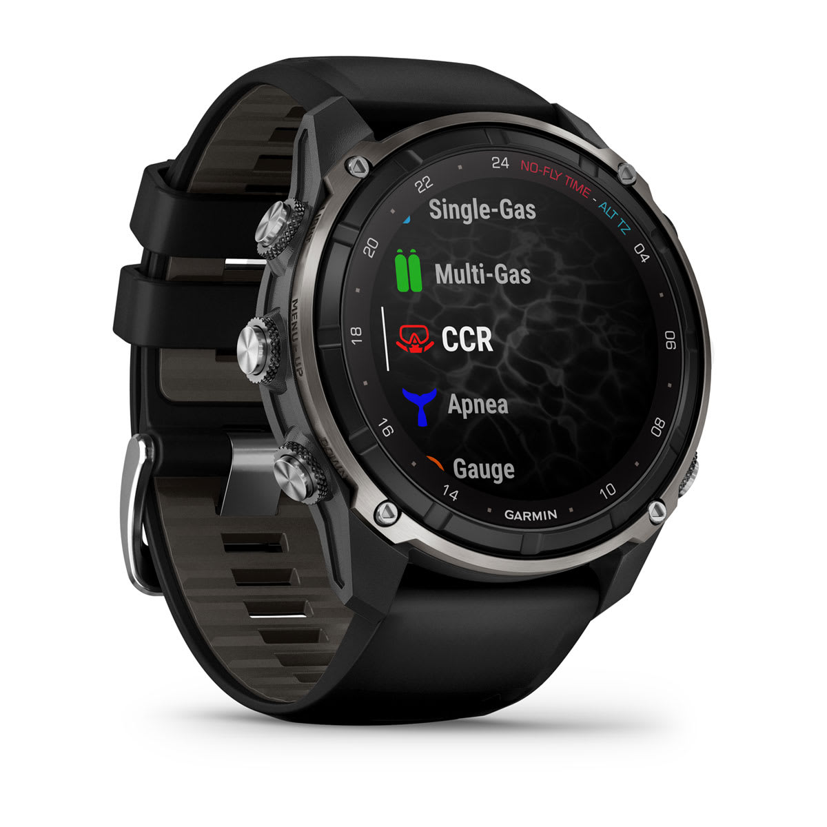 Descent™ Mk3i – 51 mm Silver and Black PVD Titanium with Black/Pebble Gray Silicone Band