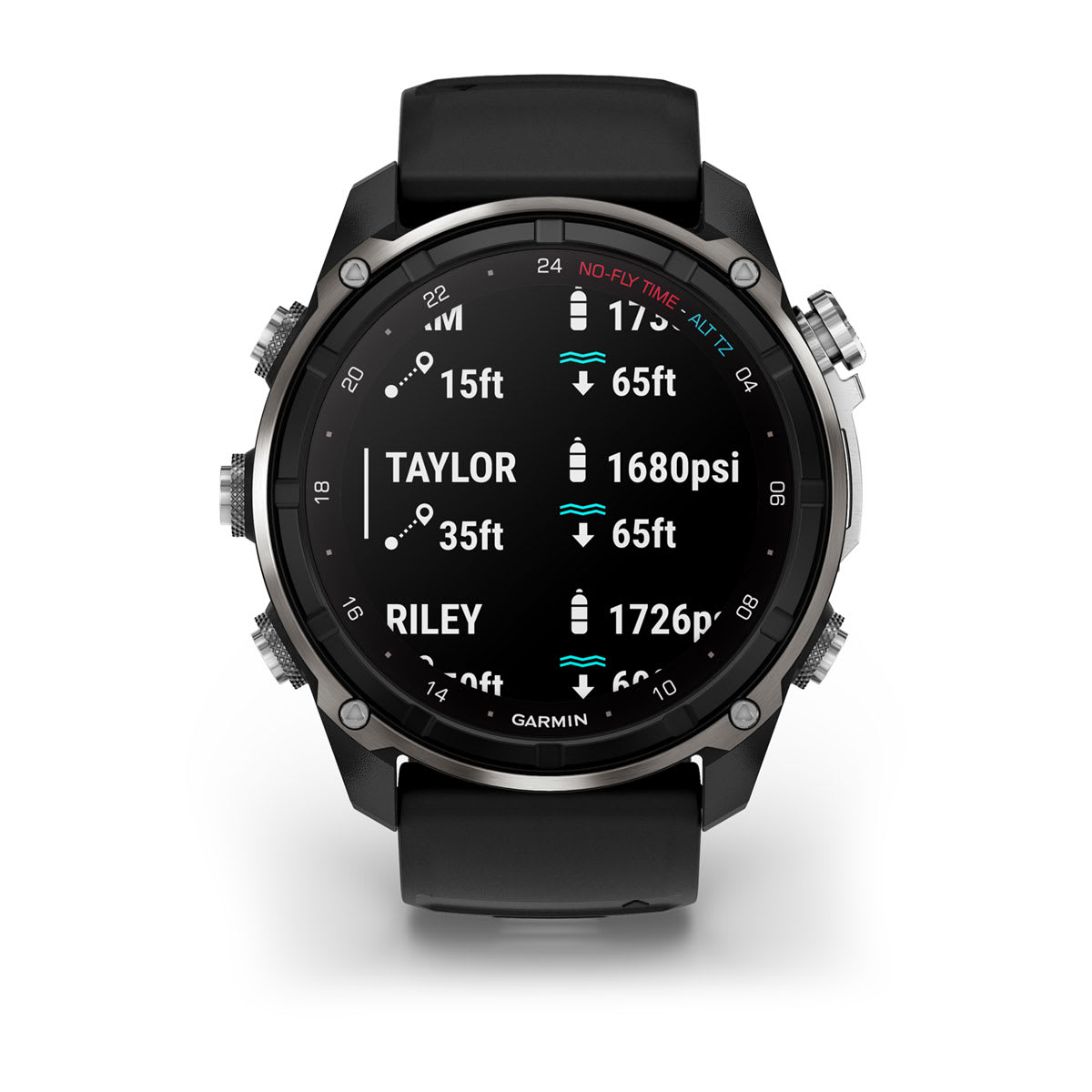 Descent™ Mk3i – 51 mm Silver and Black PVD Titanium with Black/Pebble Gray Silicone Band