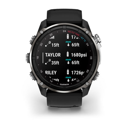 Descent™ Mk3i – 51 mm Silver and Black PVD Titanium with Black/Pebble Gray Silicone Band