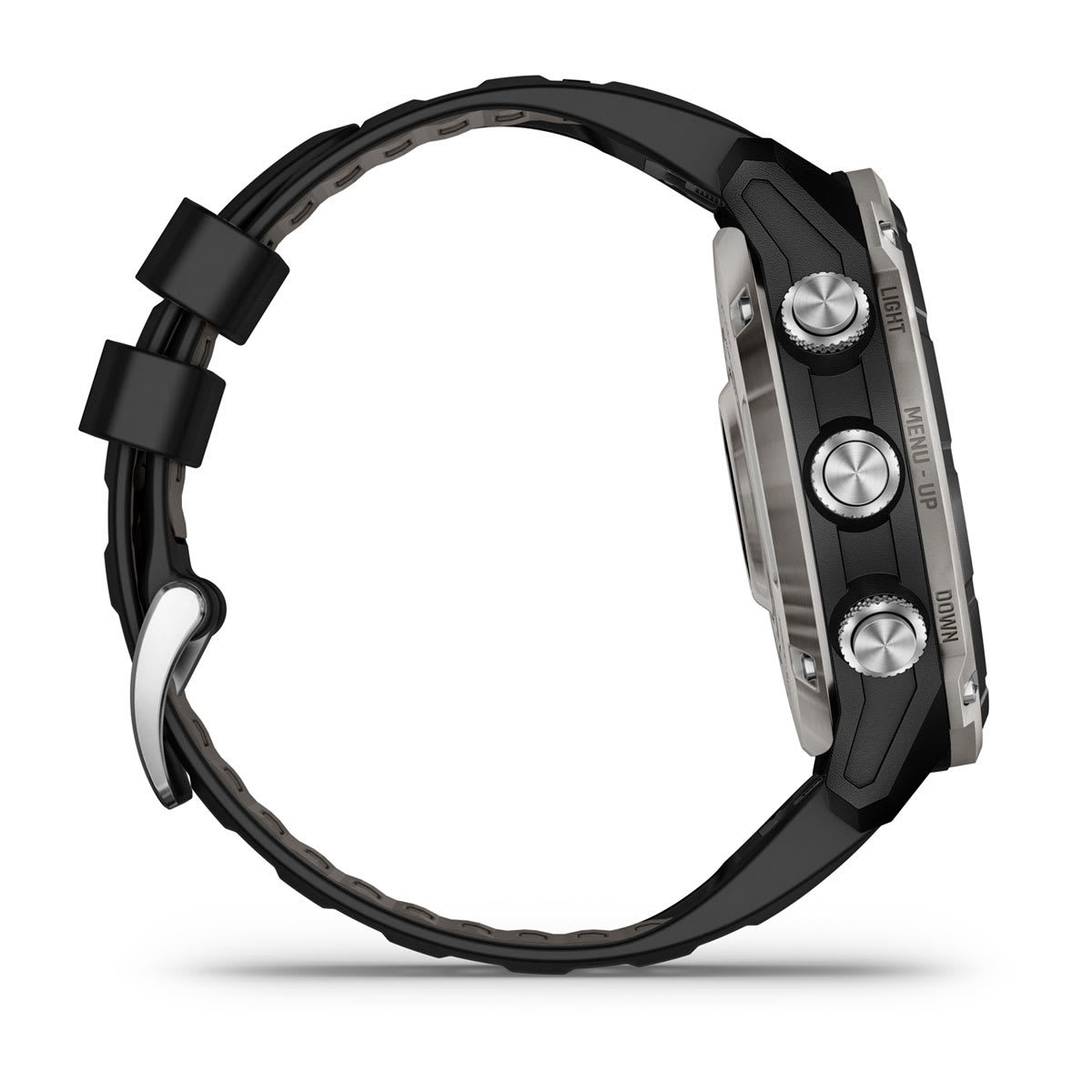 Descent™ Mk3i – 51 mm Silver and Black PVD Titanium with Black/Pebble Gray Silicone Band