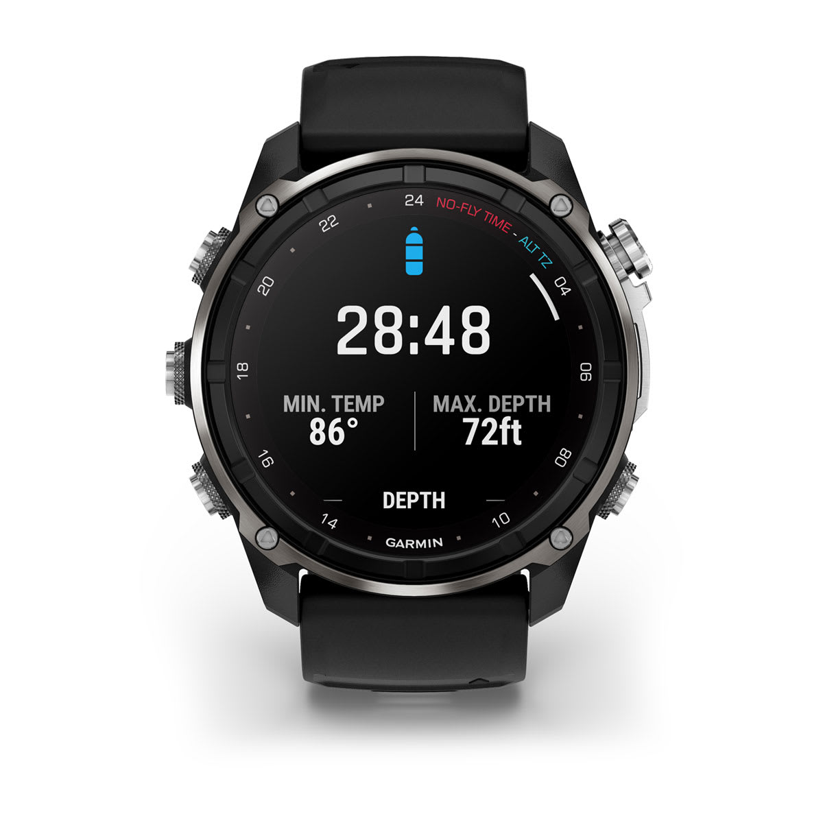 Descent™ Mk3i – 51 mm Silver and Black PVD Titanium with Black/Pebble Gray Silicone Band