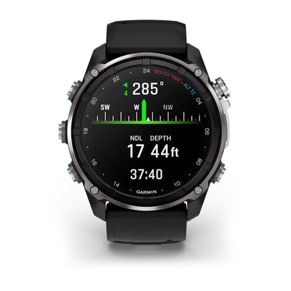 Descent™ Mk3i – 51 mm Silver and Black PVD Titanium with Black/Pebble Gray Silicone Band