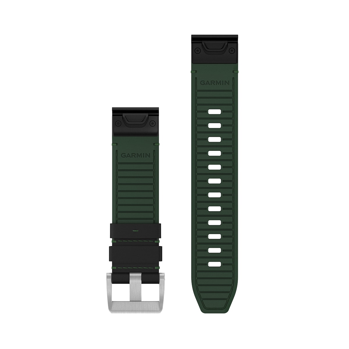 QuickFit® 22 Watch Straps (MARQ™) Leather/FKM Hybrid Strap, Black/Green