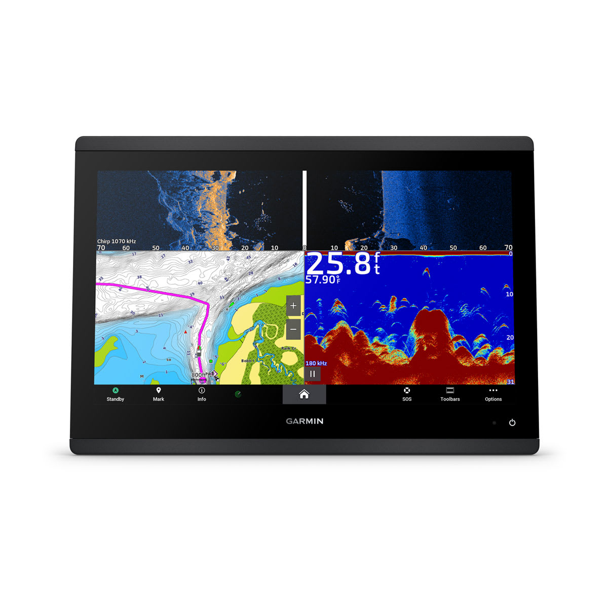 GPSMAP® 1643xsv SideVü, ClearVü and Traditional CHIRP Sonar with Mapping