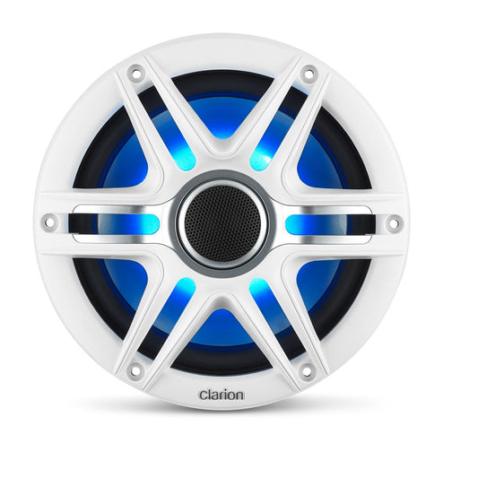 Clarion® CMSP Marine Speakers 7.7\" with LED and White  and Gray Sport Grille (CMSP-771RGB-SWG)