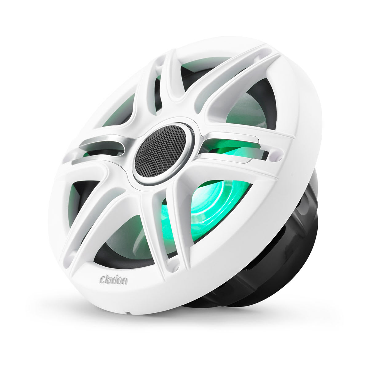 Clarion® CMSP Marine Speakers 7.7\" with LED and White  and Gray Sport Grille (CMSP-771RGB-SWG)