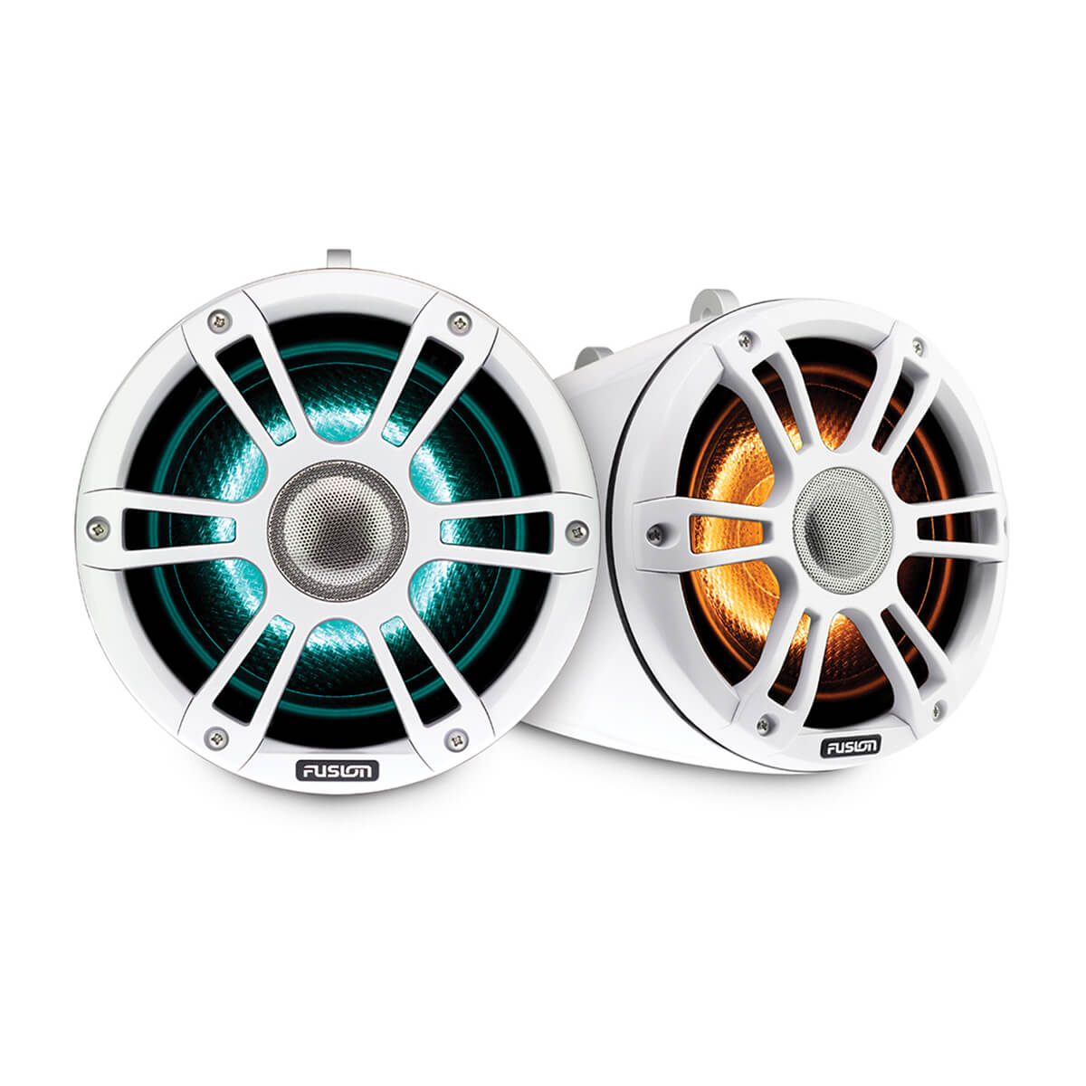 Fusion® Signature Series 3 Marine Wake Tower Speakers 6.5\" 230 Watt Sports White Marine Wake Tower Speakers (Pair) with CRGBW