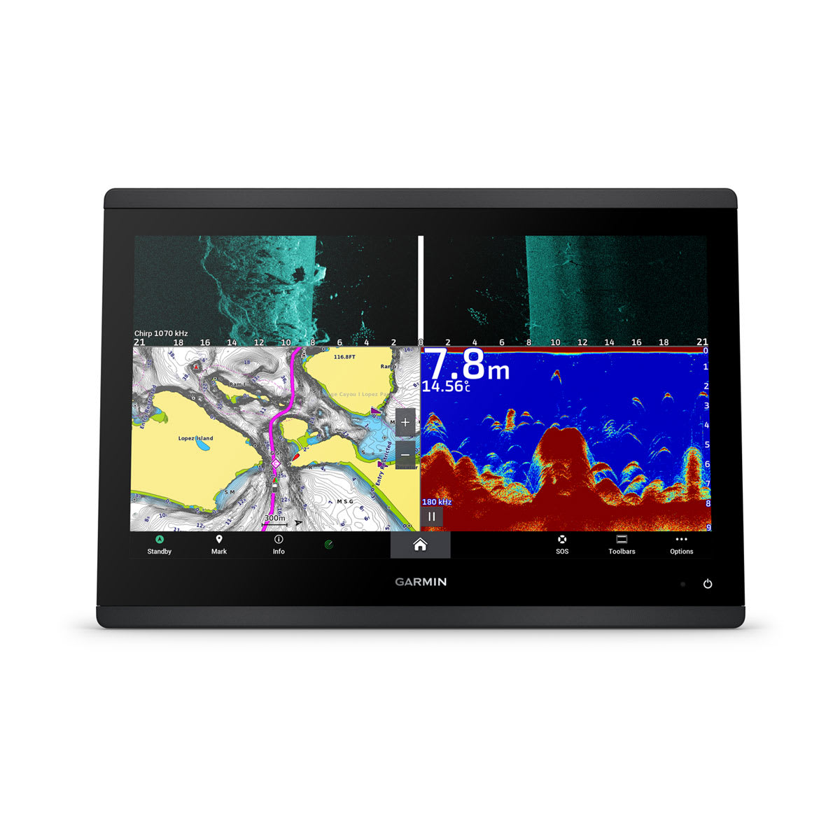 GPSMAP® 1623xsv SideVü, ClearVü and Traditional CHIRP Sonar with Worldwide Basemap