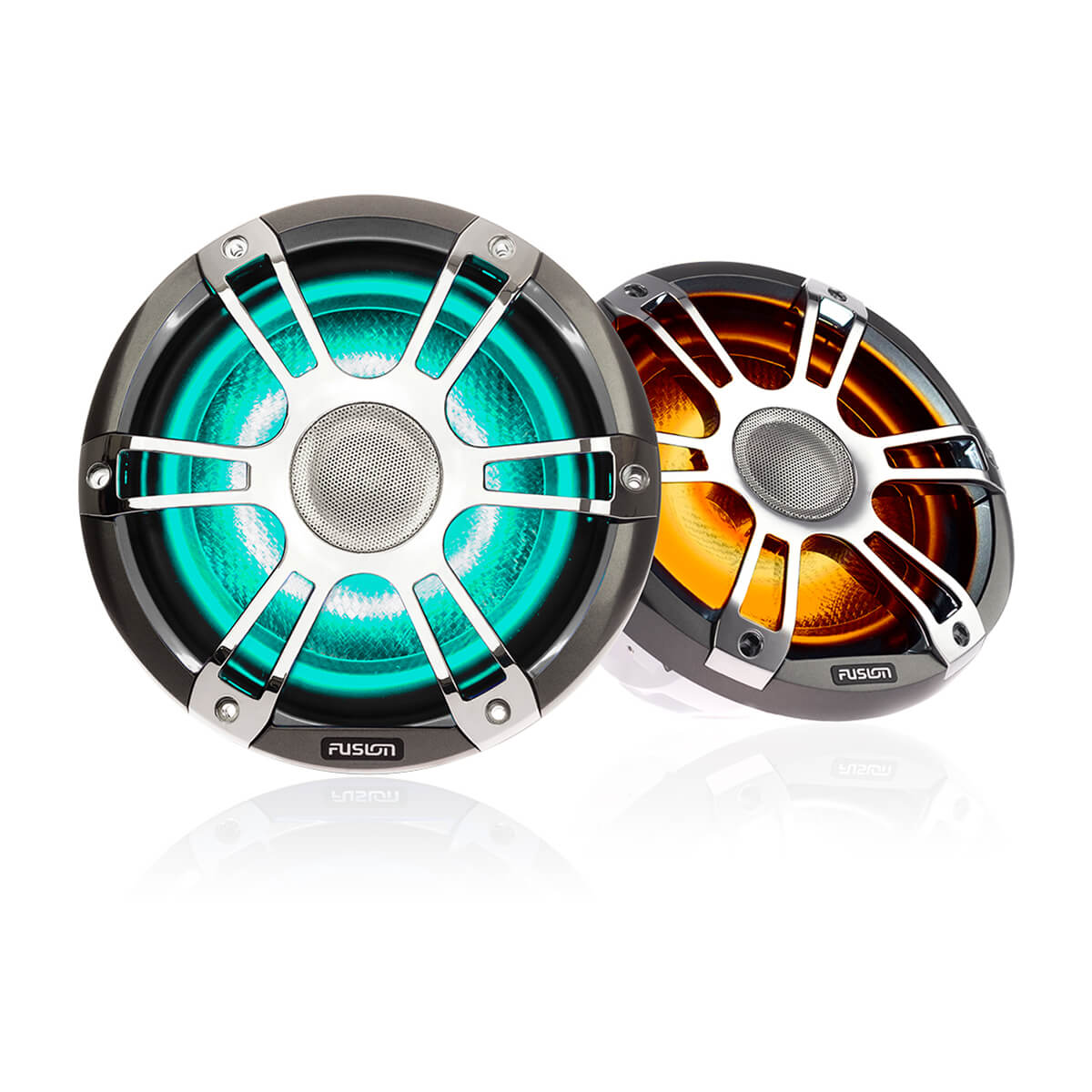 Fusion® Signature Series 3 Marine Speakers 7.7\" 280 Watt Coaxial Sports Chrome Marine Speakers (Pair) with CRGBW LED Lighting
