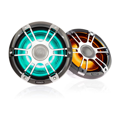 Fusion® Signature Series 3 Marine Speakers 7.7\" 280 Watt Coaxial Sports Chrome Marine Speakers (Pair) with CRGBW LED Lighting
