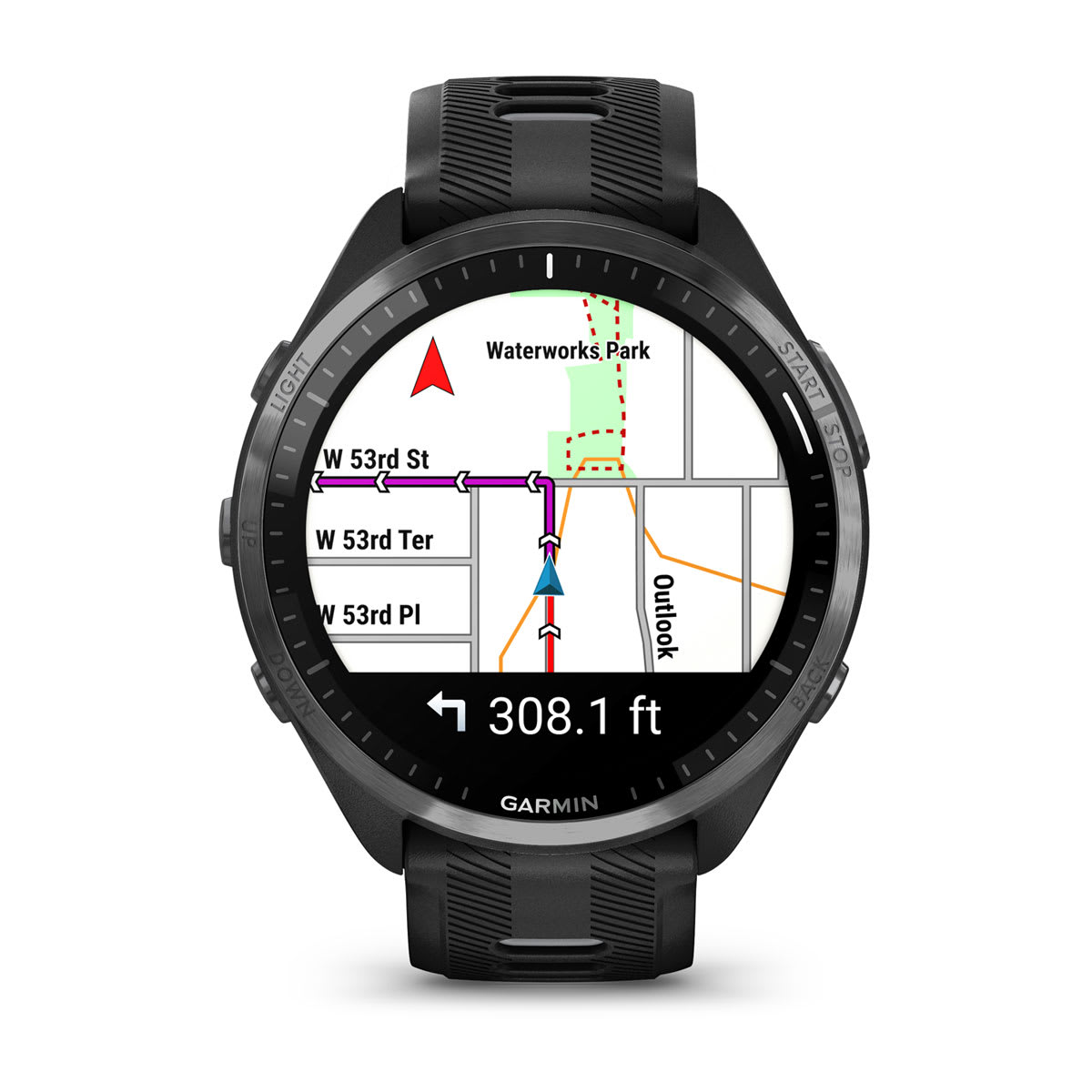 Forerunner® 965 Carbon Gray DLC Titanium Bezel with Black Case and Black/Powder Gray Silicone Band