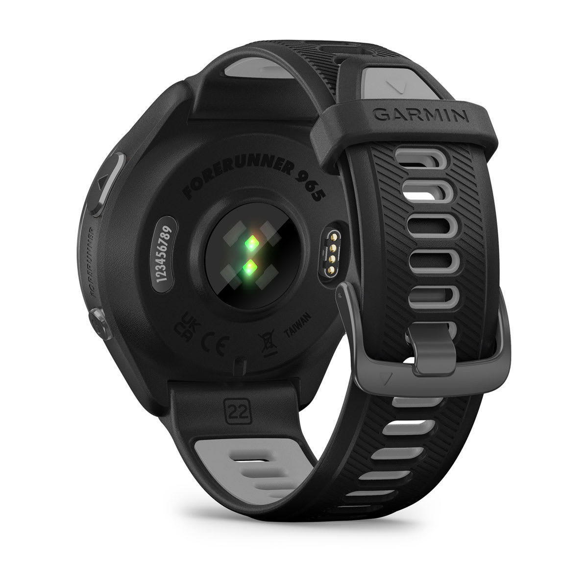 Forerunner® 965 Carbon Gray DLC Titanium Bezel with Black Case and Black/Powder Gray Silicone Band