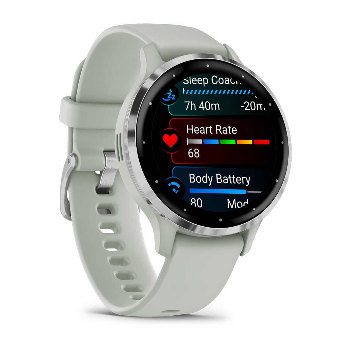 Venu® 3S Silver Stainless Steel Bezel with Sage Gray Case and Silicone Band
