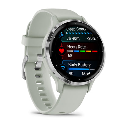 Venu® 3S Silver Stainless Steel Bezel with Sage Gray Case and Silicone Band